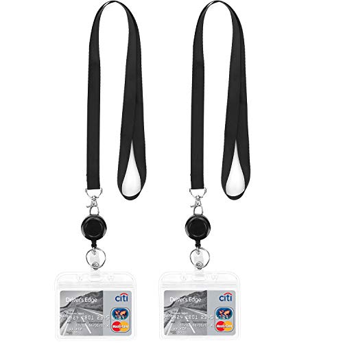2Pack Black Lanyards with Horizontal ID Badge Holder and Retractable Reel - color: 2 Pack-black With Badge Reel and Badge Holder