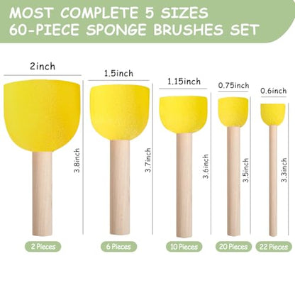 60 Pcs Round Paint Sponges Set, 5 Sizes Sponge Brushes for Painting - style: 60 Pcs Yellow