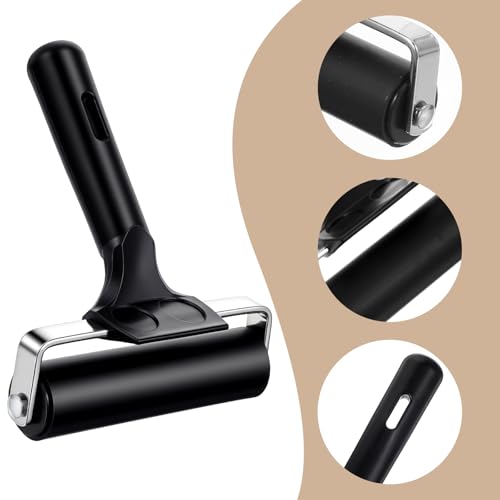 Oqqlin 6 Pcs Brayer Roller, 4 Inch Black Printmaking Press Roller Handle Comfortable Painting Rollers for Printing, Painting, Printmaking, Crafting, Ink, Gluing, Stamping Tools