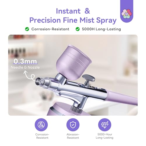 SAVILAND 30PSI Nail Art Airbrush Kit with Compressor Purple - color: Light-Purple