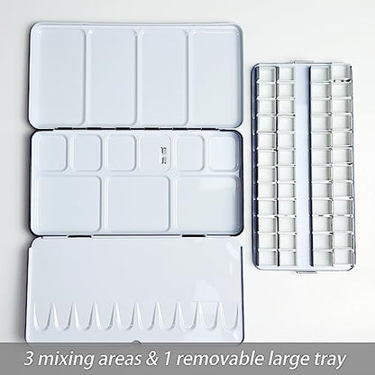 FCLUB Large Empty Watercolor Palette Paint Tray with 48Pcs Half Pans - style: Tin with 48Pcs Half Pans