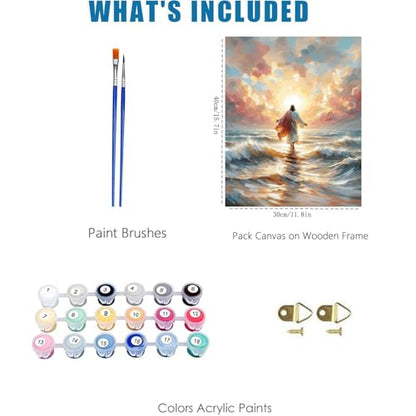 Jesus Paint by Numbers Kit for Adults Framed Canvas 12X16 in, Frameworkless - color: YH02562
