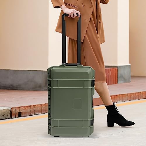 Portable Protective Camera Case, 22" Protective Roller Hard Camera Case with Wheels and Foams Camera Suitcase Waterproof Rolling Hard Case for Camera,Tools,Lens,Drone,Equipment (Green) - color: Green