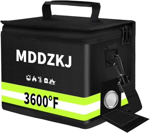 Lithium Battery Bag(8.6x5.8x6.6inch) Fire Proof with Zipper/Reflective Strip/Handle,5 Layers of Heat Insulated Materials,Fireproof and Explosionproof for Charge and Storage with Handle for Cash - color: Dark Black, size: Standard Size