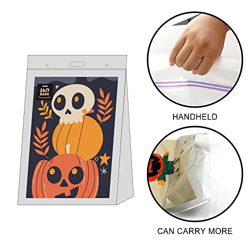 6 Large Halloween Plastic Storage Bags, 3 Gallons, Zero BPA, Double Layer Carry Handle, 15"x15"x7" - size: 3 GALLONS HALLOWEEN PRINT