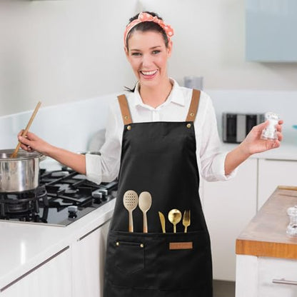DILLMAN Art Aprons for Men Women H Back Straps Chef Apron with Pockets - color: Black