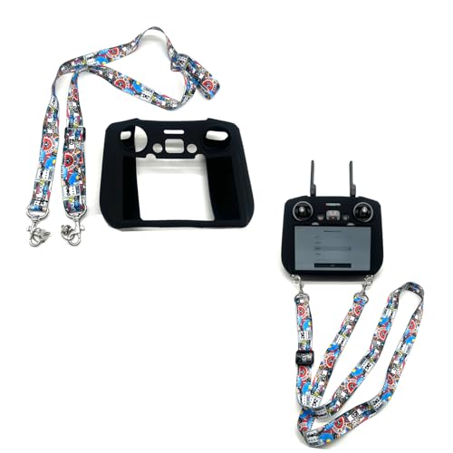 Silicone Cover & Lanyard for DJI Mini 5 Pro RC 2 Controller, Scratch-Proof Case Neck Strap for DJI Air 3S Air 3 Mini 4 Pro Flip Camera Drone RC 2 Remote Control Quadcopter Accessories (Black) - color: Black