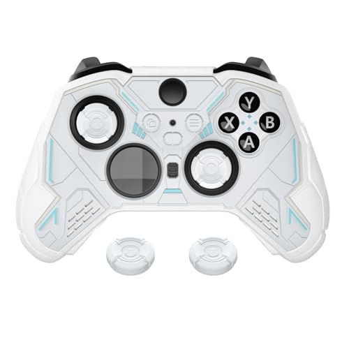 PlayVital Stellar Mecha Silicone Cover Skin for Xbox Elite Series 2 & Elite Series 2 Core, Non-Slip Grip Protector for Xbox Elite 2 with Thumb Grips & Stickers, Warm White & Snow White - color: Warm White & Snow White