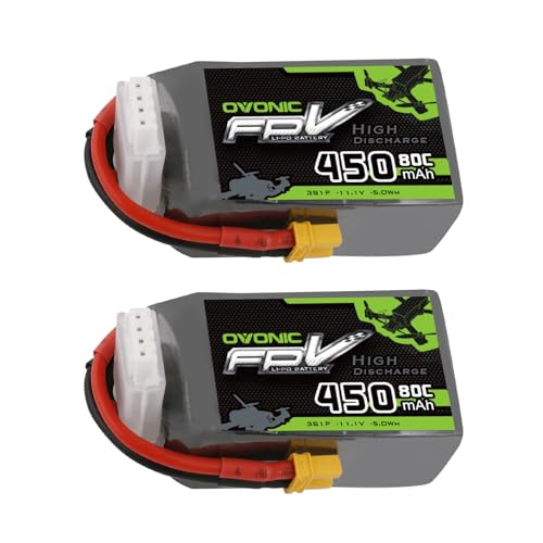 OVONIC 11.1V 80C 450mAh 3S Lipo Battery with XT30 Plug [1 Package Including 2 Batteries]