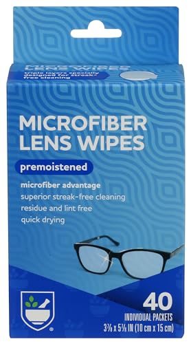Rite Aid Eye Care Microfiber Lens Wipes, Premoistened, Individually Wrapped Packets - 40 Count | Quick Drying, Anti-Streak Formula| Eyeglass Cleaning Wipes | Eye Glass Cleaner and Cloths | Lens Wipes