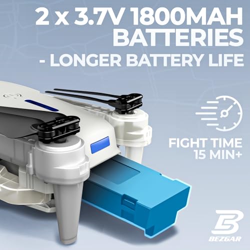 BEZGAR LED Lights Drone with Camera for Adults and Kids Beginners, White - color: White