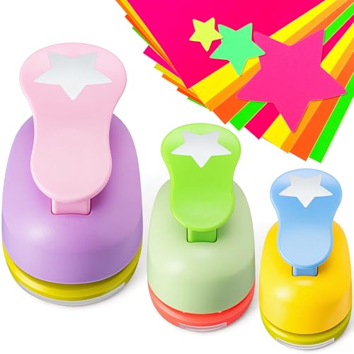 CHENGU 3 Pack Star Hole Punch 2"/1"/0.6", Random Color - color: Random Color, style: Star