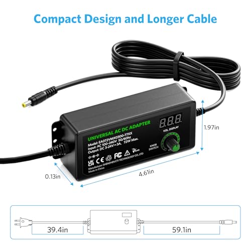 Belker 3V-24V 3A Universal Power Supply 72W Adjustable AC Adapter - size: 72w 3-24v