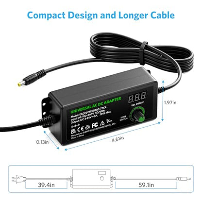 Belker 3V-24V 3A Universal Power Supply 72W Adjustable AC Adapter - size: 72w 3-24v