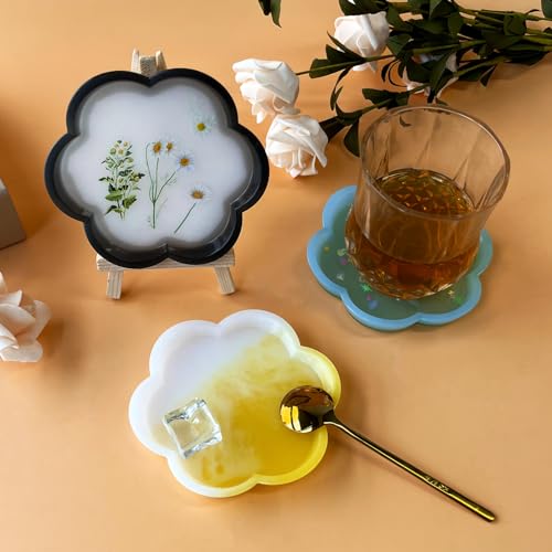 4 Pcs Silicone Resin Tray Molds, Flower Coaster Set - color: Flower