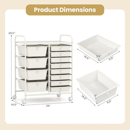 RELAX4LIFE 12-Drawer Rolling Storage Cart - Mobile Utility Drawer Carts - color: White, style: 12 Drawers