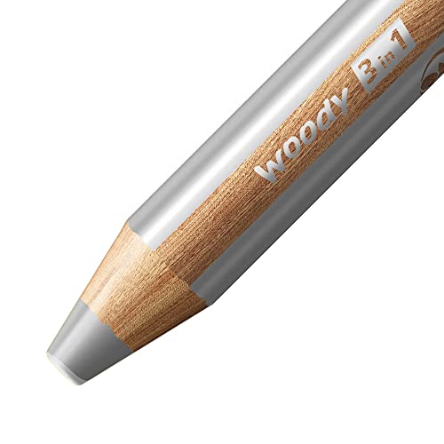 STABILO Multi-talented Pencil woody 3-in-1 - Single Pencil - Silver - color: Silver, size: 1 Count (Pack of 1)