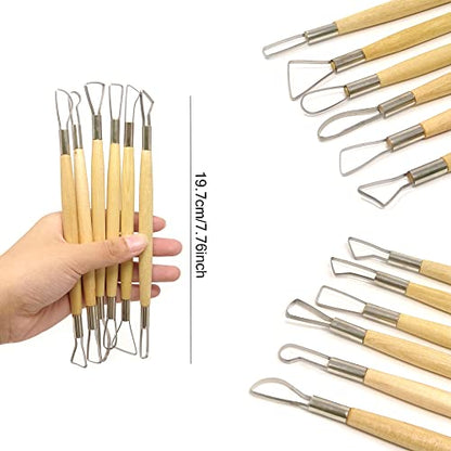 "Honbay 6-Piece Wooden Handle Double Ended Modeling Tools Sculpting Tools for Clay, Fondant, Cake, Ceramic, Dough, Plasticine, Plaster, Wax, etc"