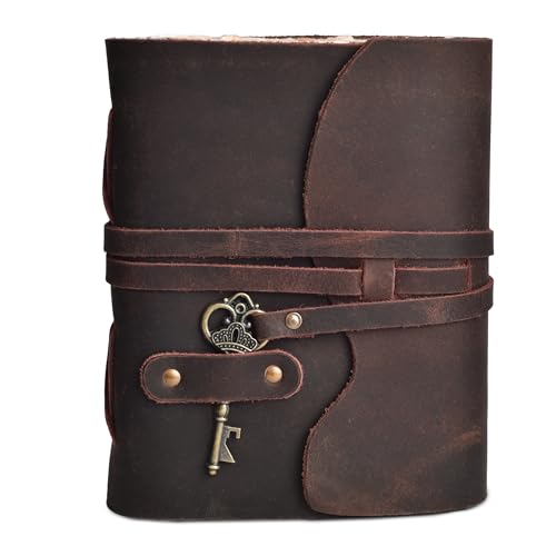 LEATHER VILLAGE Leather Journal Unlined Key Lock, Rustic Brown 6x4. - color: Chocolate Brown, size: 6"X4"