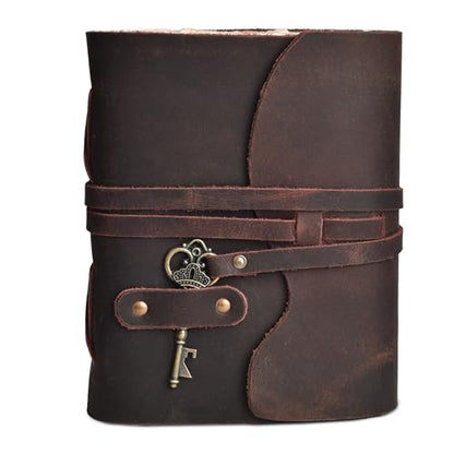 LEATHER VILLAGE Leather Journal Unlined Key Lock, Rustic Brown 6x4. - color: Chocolate Brown, size: 6"X4"