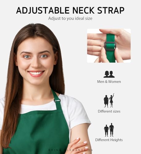 Syntus Apron for Men Women, Adjustable Cooking Kitchen Apron with 2 Pockets - color: Basic Green, style: 2 Polyester