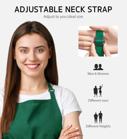 Syntus Apron for Men Women, Adjustable Cooking Kitchen Apron with 2 Pockets - color: Basic Green, style: 2 Polyester