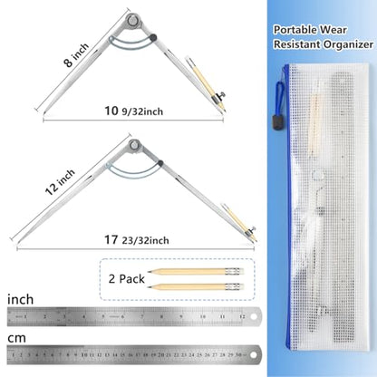 WORKLION Woodworking Compass Geometry Tool - Professional Locking Drafting Compass with Pencil Holder - 12 Inch Metal Geometry Compass for Drawing Circles and Geometry. - size: 12 Inch