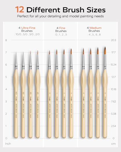 JUSART Miniature Paint Brushes 12 PCS, Fine Tip Model Paint Brushes, Wood - color: Wood