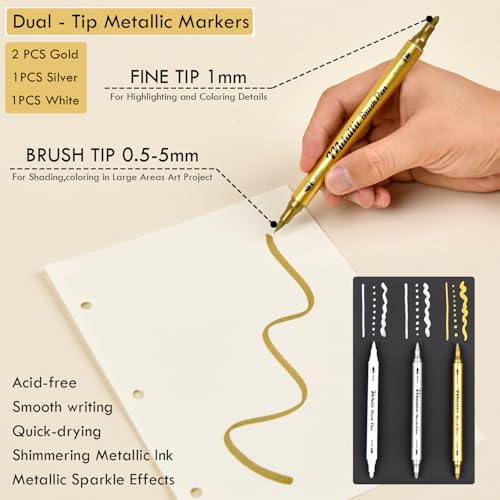 HNIHUY Metallic Markers Pens, White Silver and Gold Pens, 4 Pack