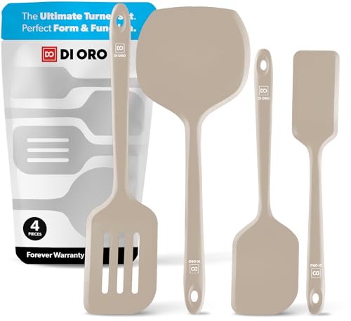 DI ORO Silicone Turner Spatula Set - 600F Heat Resistant, 4-Pc Clay - color: Clay