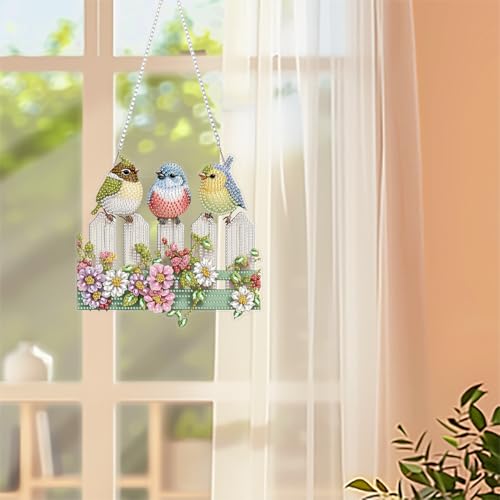 ZeeLionArt Hanging Diamonds Art kit for Adult,Birds Pendant Diamonds Painting Art Kit,7.8x7.3inch Acrylic Diamonds Painting Board Kit Ornament, Special Crystal Diamond Hanging Ornament - color: DP02457