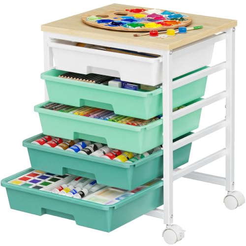 Pipishell Rolling Cart with 5 Drawers, Craft Storage Cart, Green Gradient - color: Green Gradient, size: 5-Drawers