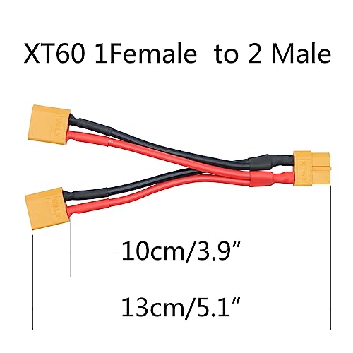 XT60 Parallel Y-Splitter 14AWG 1F-2M 10cm for Drone 2-Pack - style: XT60 1 Female to 2 Male Cable