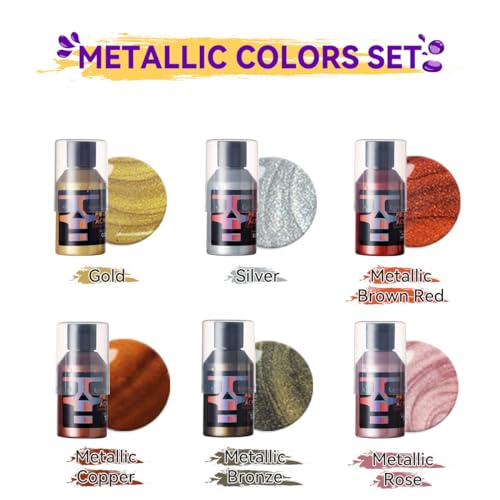 OPHIR Metallic Acrylic Pour Paint Kit, 6 Colors for Fluid Art Projects - color: 6 Metallic Colors Set