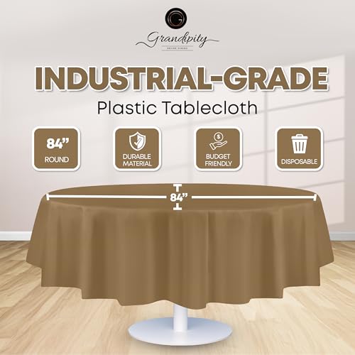 Grandipity Plastic Table Cloth Disposable 12 Pack 84" Round Gold - color: Gold, size: 84in. Round