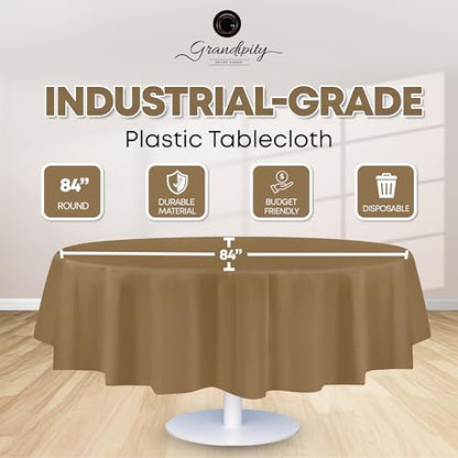 Grandipity Plastic Table Cloth Disposable 12 Pack 84" Round Gold - color: Gold, size: 84in. Round