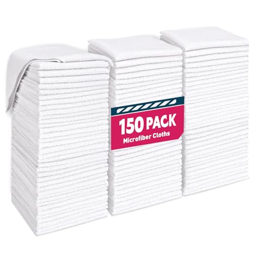 TEAWOO White Microfiber Towels- 150 Pack, Microfiber Cleaning Cloths Bulk - color: White, size: 150 Pack