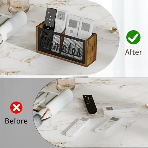 YINMIT Remote Control Holder,2-Slot TV Remote Caddy,Wall Mount and Tabletop - color: Rustic Brown - Style A, size: Small