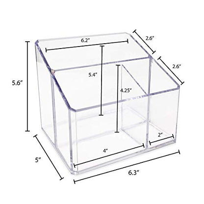 Isaac Jacobs Clear Acrylic 3-Compartment Organizer, Remote Holder & Multi-Functional Makeup, Brush, Pen & Pencil Storage Solution, for The Home, Bathroom, Office, Child’s Desk (3-Section, Clear) - size: 3-Section
