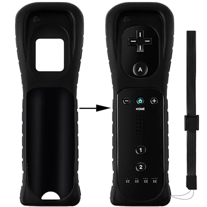 2 Packs Silicone Case Cover with Wrist Strap for Nintendo Wii Remote Controller ((Black+White)) - color: (Black+White)
