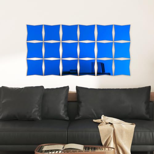 WESTICK Blue Mirror Film Wallpaper Peel and Stick Mirror Stickers for Wall - color: 3.Blue