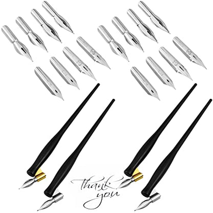 Zonon 2 Sets Oblique Calligraphy Dip Pen Set, Includes 2-in-1 Calligraphy