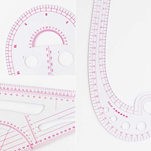 Fashion Clear Metric Sewing Ruler Set, French Curve Pattern Making Ruler Kit for Beginners Tailors Designers (4-Piece Set)