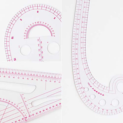 Fashion Clear Metric Sewing Ruler Set, French Curve Pattern Making Ruler Kit for Beginners Tailors Designers (4-Piece Set)