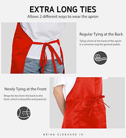 Syntus 12 Pack Apron with 2 Pockets Aprons for Men Women, Polyester, Red - color: Red