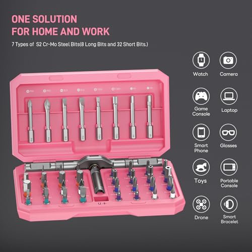 42 in 1 Magnetic Ratcheting Screwdriver Set, T Handle Allen Wrench Set - color: Pink, size: 42 PCS