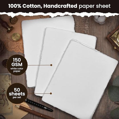 LEATHER VILLAGE Offwhite Deckled Edge Handmade Watercolor Paper 4x6 - color: White, size: 6"X4"