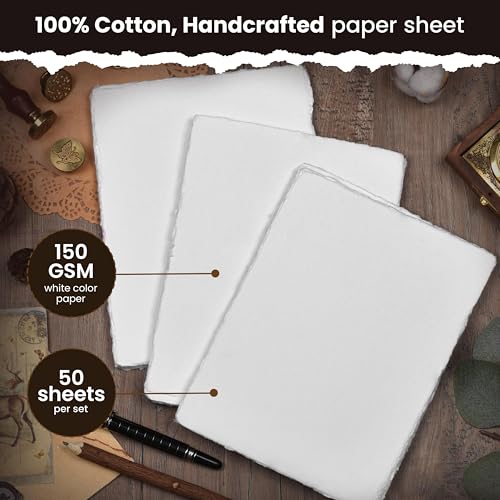 LEATHER VILLAGE Offwhite Deckled Edge Handmade Watercolor Paper 6x8 - color: White, size: 8"X6"