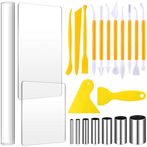 Honoson 23 Pcs Clay Sculpting Tools Set with Roller Cutters,Yellow - color: Yellow