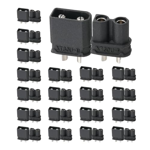 ELFCULB 20 Pairs Amass XT30U Male and Female Connectors for RC Drones - color: 20 Pairs XT30U(Black)